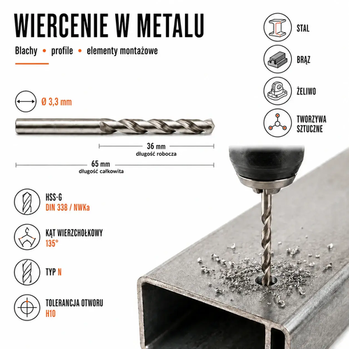WIERTŁO SZLIFOWANE HSS-G DIN 338 FI. 3,3 MM DO METALU 4
