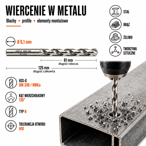 WIERTŁO SZLIFOWANE HSS-G DIN 338 FI. 9,1 MM DO METALU 4