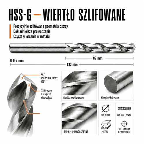 WIERTŁO SZLIFOWANE HSS-G DIN 338 FI. 9,7 MM DO METALU 5