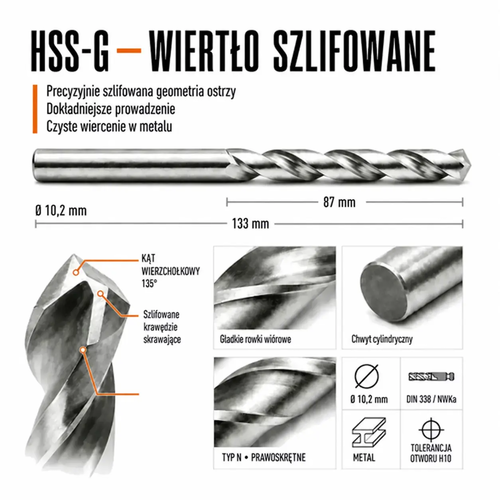 WIERTŁO SZLIFOWANE HSS-G DIN 338 FI. 10,2 MM DO METALU 5