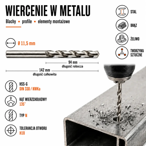 WIERTŁO SZLIFOWANE HSS-G DIN 338 FI. 11,5 MM DO METALU 4