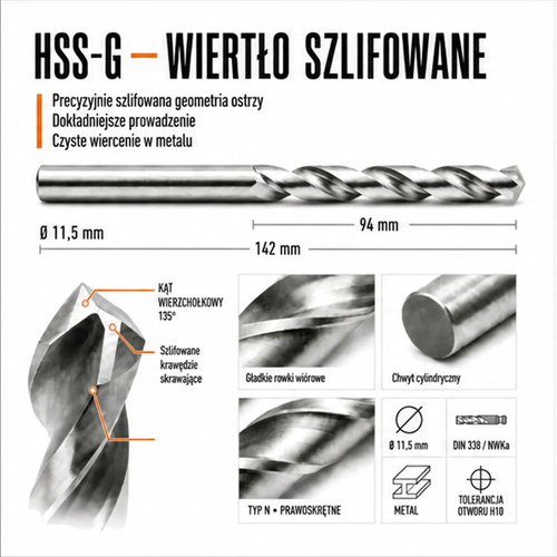 WIERTŁO SZLIFOWANE HSS-G DIN 338 FI. 11,5 MM DO METALU 5