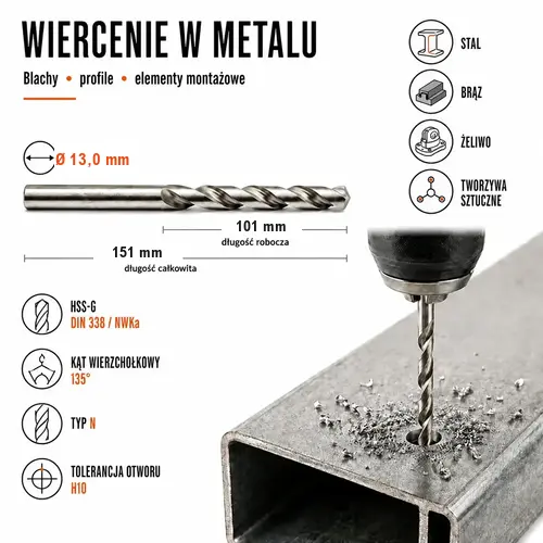 WIERTŁO SZLIFOWANE HSS-G DIN 338 FI. 13,0 MM DO METALU 5