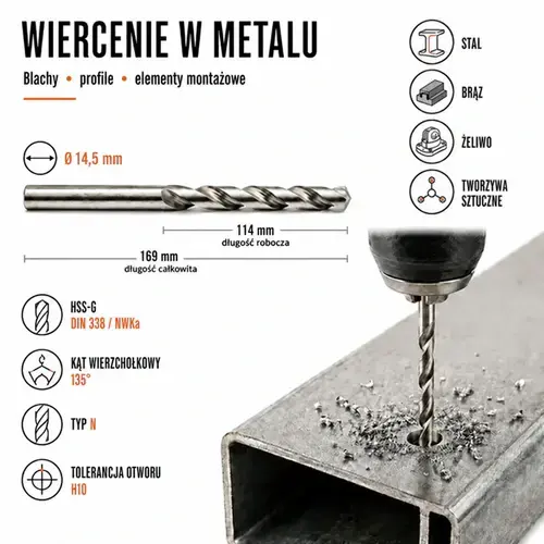 WIERTŁO SZLIFOWANE HSS-G DIN 338 FI. 14,5 MM DO METALU 4