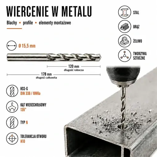WIERTŁO SZLIFOWANE HSS-G DIN 338 FI. 15,5 MM DO METALU 5