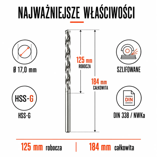 WIERTŁO SZLIFOWANE HSS-G DIN 338 FI. 17,0 MM DO METALU 3