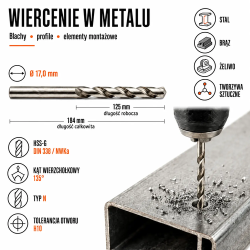WIERTŁO SZLIFOWANE HSS-G DIN 338 FI. 17,0 MM DO METALU 4