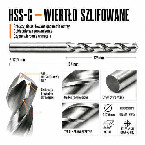 WIERTŁO SZLIFOWANE HSS-G DIN 338 FI. 17,0 MM DO METALU 5