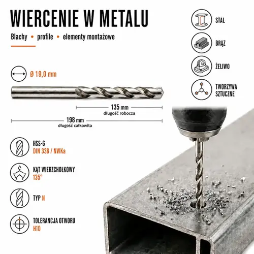 WIERTŁO SZLIFOWANE HSS-G DIN 338 FI. 19,0 MM DO METALU 4