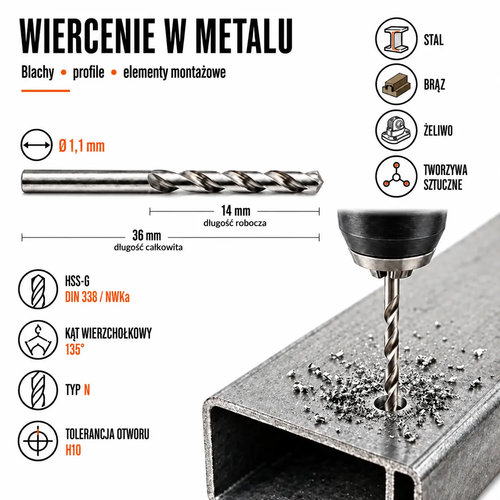 WIERTŁO SZLIFOWANE HSS-G DIN 338 FI. 1,1 MM DO METALU 4