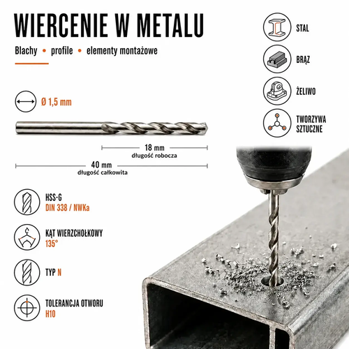 WIERTŁO SZLIFOWANE HSS-G DIN 338 FI. 1,5 MM DO METALU 4