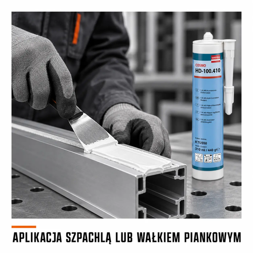 Aplikacja COSMO HD-100.410 szpachlą lub wałkiem piankowym na profilu aluminiowym