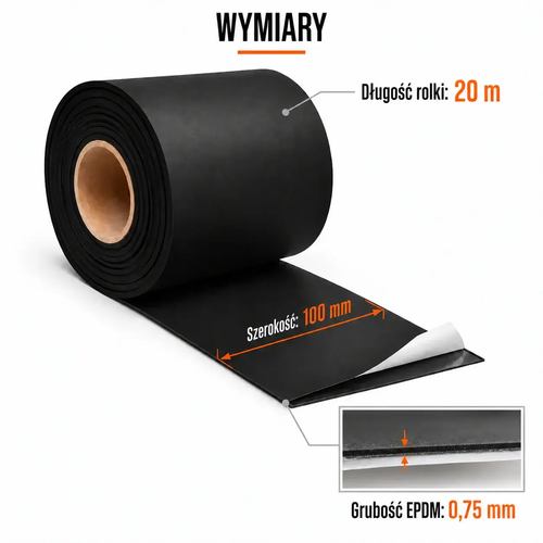 FARTUCH EPDM NA PEŁNYM KLEJU 0,75 x 100mm x 20 mb