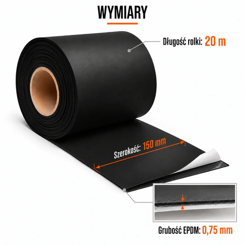 FARTUCH EPDM NA PEŁNYM KLEJU 0,75 x 150mm x 20 mb