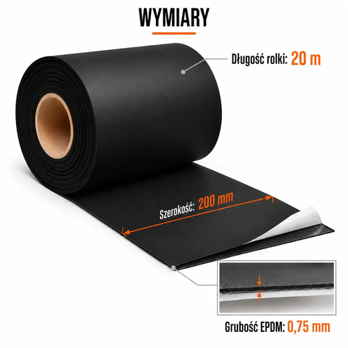 FARTUCH EPDM NA PEŁNYM KLEJU 0,75 x 200mm x 20 mb