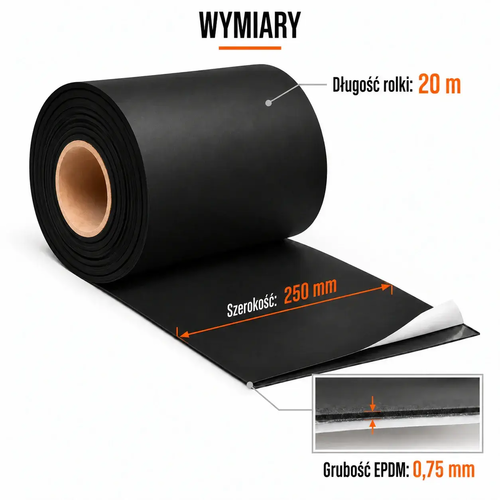 FARTUCH EPDM NA PEŁNYM KLEJU 0,75 x 250mm x 20 mb