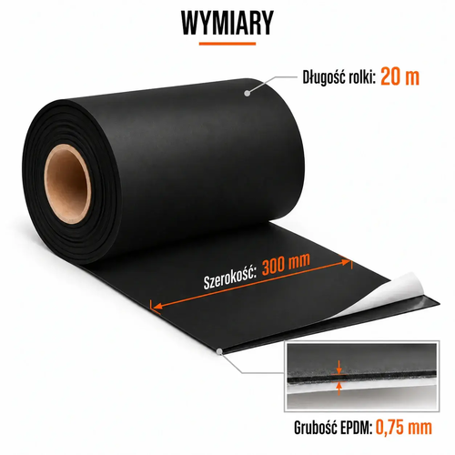 FARTUCH EPDM NA PEŁNYM KLEJU 0,75 x 300mm x 20 mb