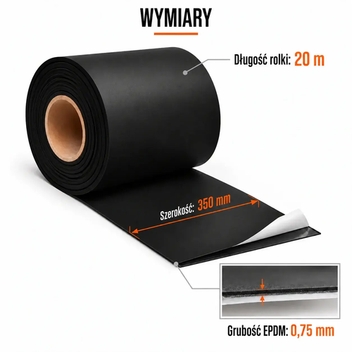 FARTUCH EPDM NA PEŁNYM KLEJU 0,75 x 350mm x 20 mb