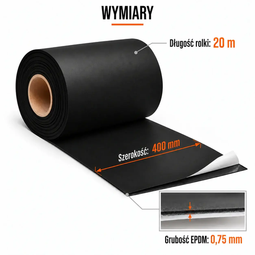 FARTUCH EPDM NA PEŁNYM KLEJU 0,75 x 400mm x 20 mb