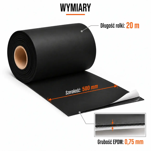 FARTUCH EPDM NA PEŁNYM KLEJU 0,75 x 500mm x 20 mb