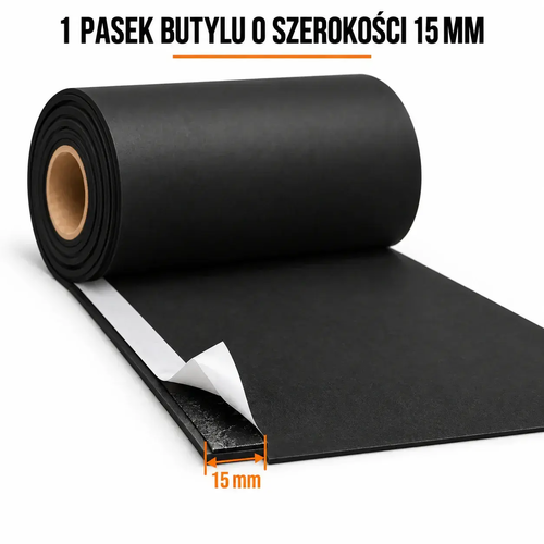 Fartuch EPDM szerokości 450 mm — zbliżenie pojedynczego paska butylu 15 mm z częściowo zdjętą osłoną