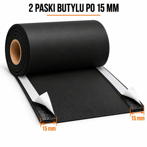 Dwa paski butylu po 15 mm na fartuchu EPDM — zbliżenie detalu