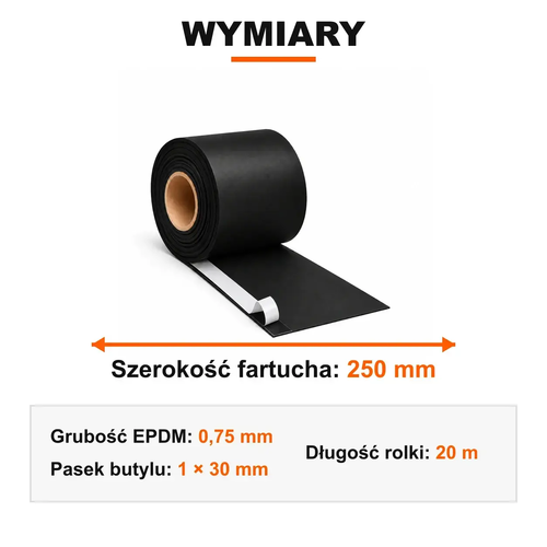 FARTUCH EPDM Z PASKIEM BUTYLU 30mm 0,75 x 250mm x 20 mb