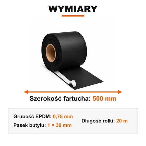 FARTUCH EPDM Z PASKIEM BUTYLU 30mm 0,75 x 500mm x 20 mb