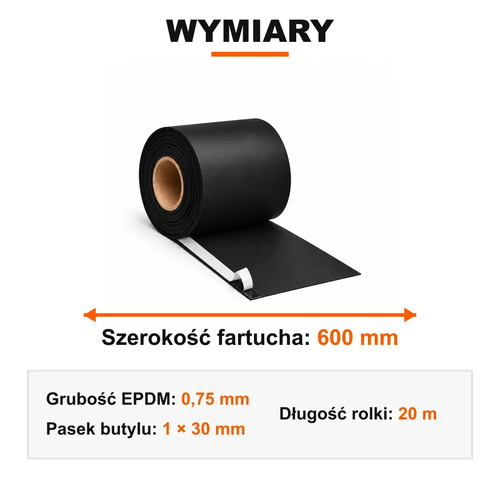 FARTUCH EPDM Z PASKIEM BUTYLU 30mm 0,75 x 600mm x 20 mb