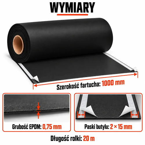 FARTUCH EPDM Z DWOMA PASKAMI BUTYLU 15mm 0,75 x 1000mm x 20 mb