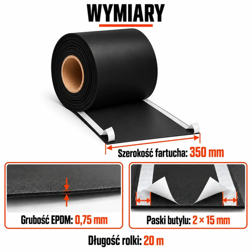 FARTUCH EPDM Z DWOMA PASKAMI BUTYLU 15mm 0,75 x 350mm x 20 mb