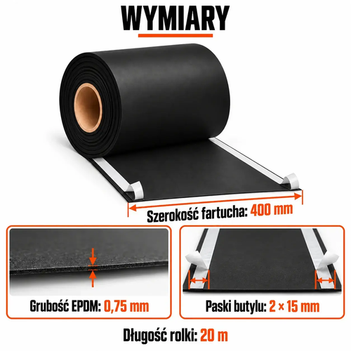 FARTUCH EPDM Z DWOMA PASKAMI BUTYLU 15mm 0,75 x 400mm x 20 mb