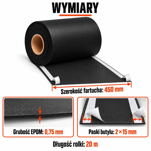FARTUCH EPDM Z DWOMA PASKAMI BUTYLU 15mm 0,75 x 450mm x 20 mb