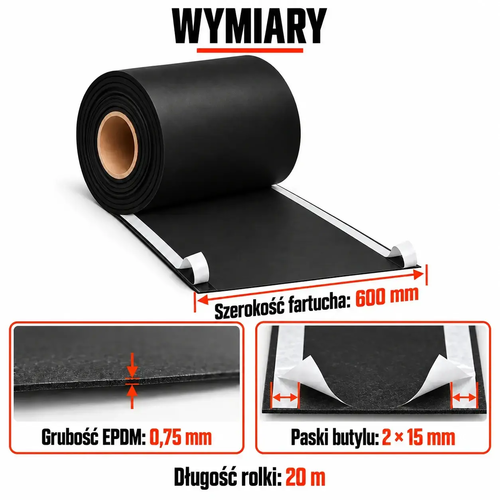 FARTUCH EPDM Z DWOMA PASKAMI BUTYLU 15mm 0,75 x 600mm x 20 mb