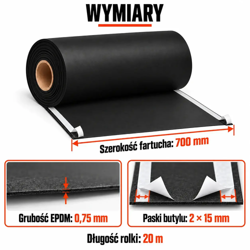 FARTUCH EPDM Z DWOMA PASKAMI BUTYLU 15mm 0,75 x 700mm x 20 mb