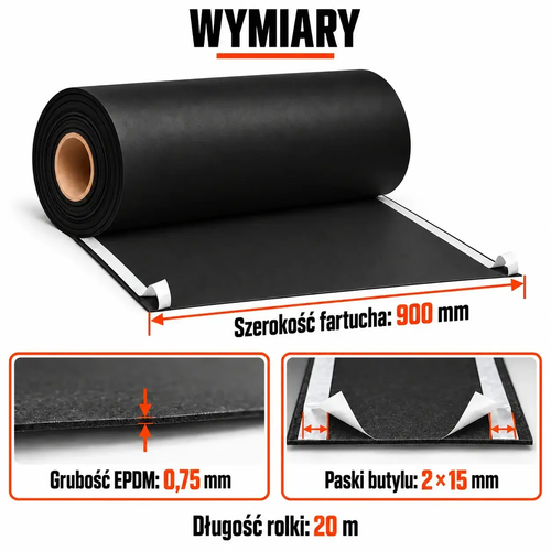 FARTUCH EPDM Z DWOMA PASKAMI BUTYLU 15mm 0,75 x 900mm x 20 mb