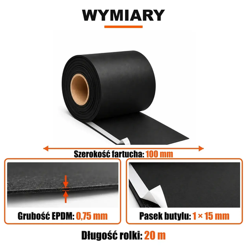 FARTUCH EPDM Z PASKIEM BUTYLU 15mm 0,75 x 100mm x 20 mb