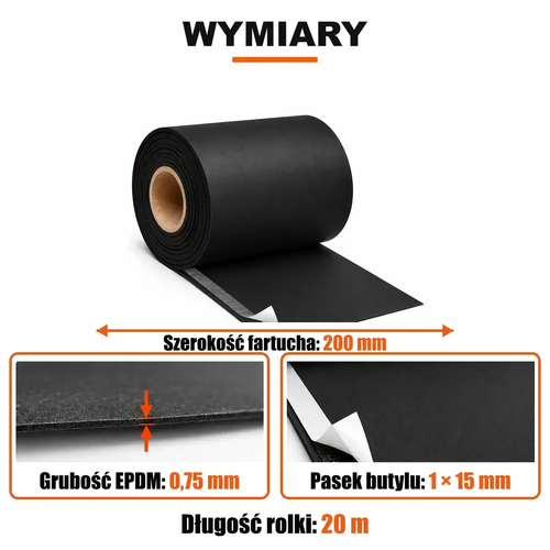 FARTUCH EPDM Z PASKIEM BUTYLU 15mm 0,75 x 200 mm x 20 mb