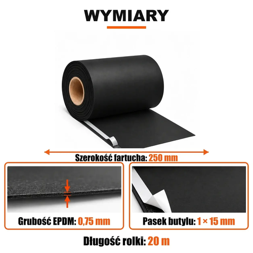 FARTUCH EPDM Z PASKIEM BUTYLU 15mm 0,75 x 250 mm x 20 mb