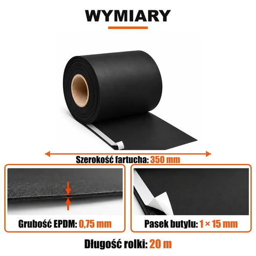 FARTUCH EPDM Z PASKIEM BUTYLU 15mm 0,75 x 350 mm x 20 mb