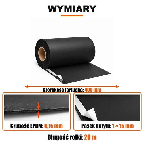 FARTUCH EPDM Z PASKIEM BUTYLU 15mm 0,75 x 400 mm x 20 mb