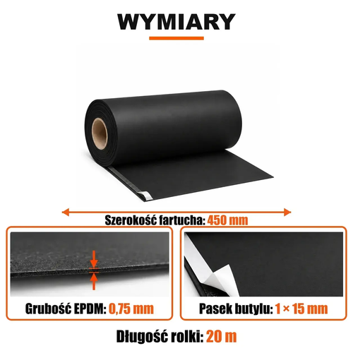 FARTUCH EPDM Z PASKIEM BUTYLU 15mm 0,75 x 450 mm x 20 mb
