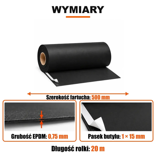 FARTUCH EPDM Z PASKIEM BUTYLU 15mm 0,75 x 500 mm x 20 mb