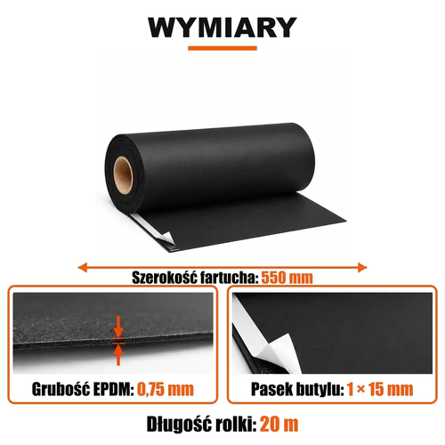 FARTUCH EPDM Z PASKIEM BUTYLU 15mm 0,75 x 550 mm x 20 mb
