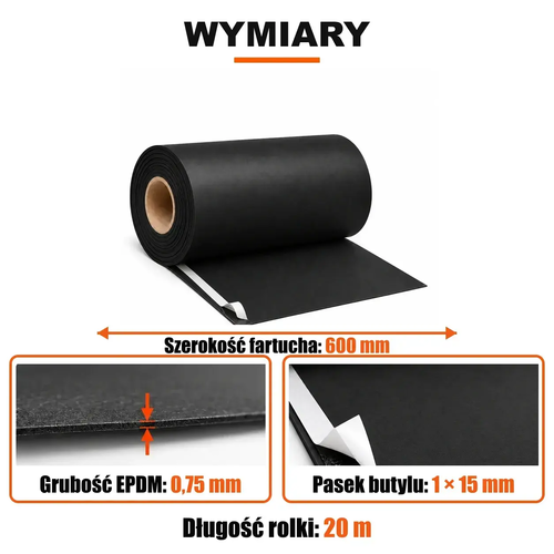 FARTUCH EPDM Z PASKIEM BUTYLU 15mm 0,75 x 600 mm x 20 mb