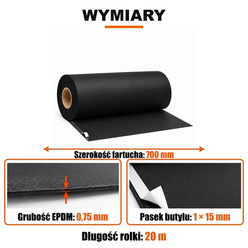 FARTUCH EPDM Z PASKIEM BUTYLU 15mm 0,75 x 700 mm x 20 mb