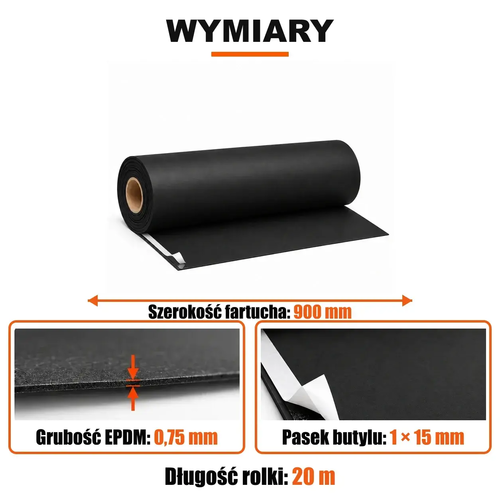 FARTUCH EPDM Z PASKIEM BUTYLU 15mm 0,75 x 900 mm x 20 mb
