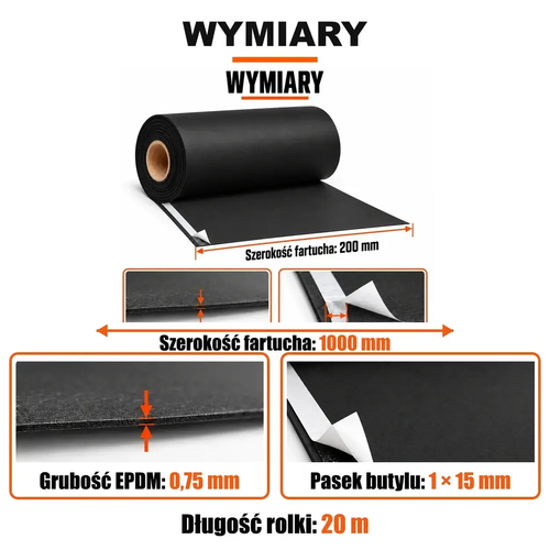 FARTUCH EPDM Z PASKIEM BUTYLU 15mm 0,75 x 1000 mm x 20 mb