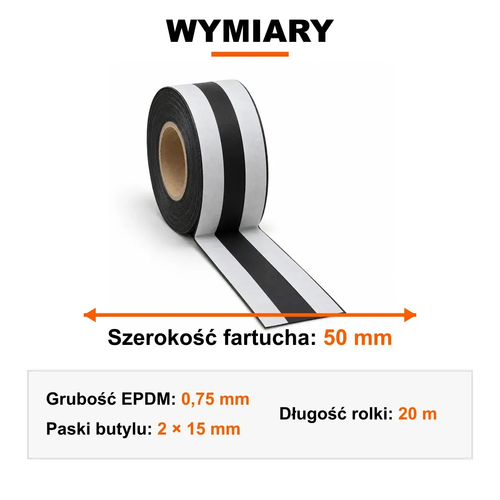 FARTUCH EPDM Z DWOMA PASKAMI BUTYLU 15mm 0,75 x 50mm x 20 mb