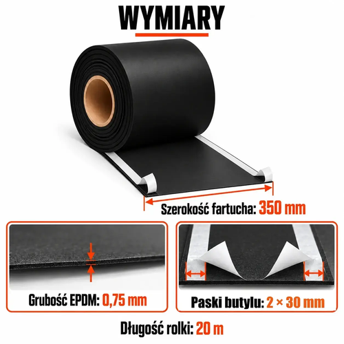 FARTUCH EPDM Z DWOMA PASKAMI BUTYLU 30mm 0,75 x 350mm x 20 mb